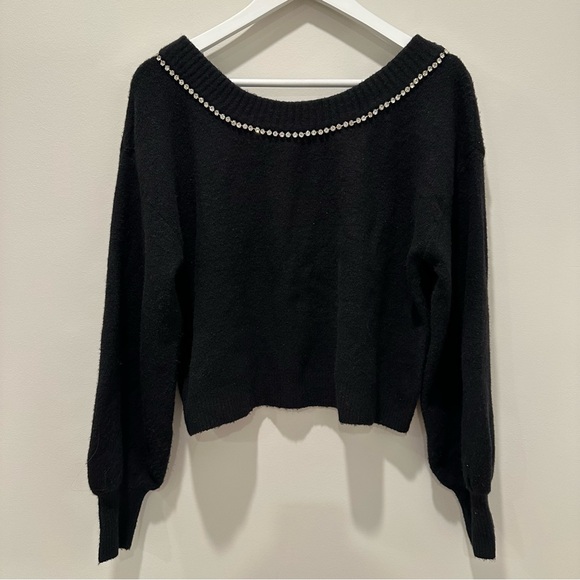 Express Rhinestone Bow Embellished Convertible Sweater Black Holiday New Years - Picture 7 of 15